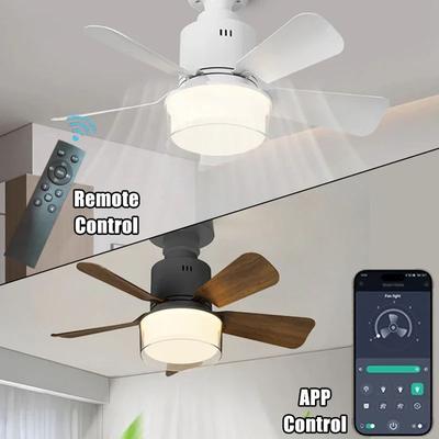 LED Ceiling Fan Light E27 with APP&Remote Control Dimming 6-speed Adjustable Wind Speed Suitable for Living Room Study Home Use