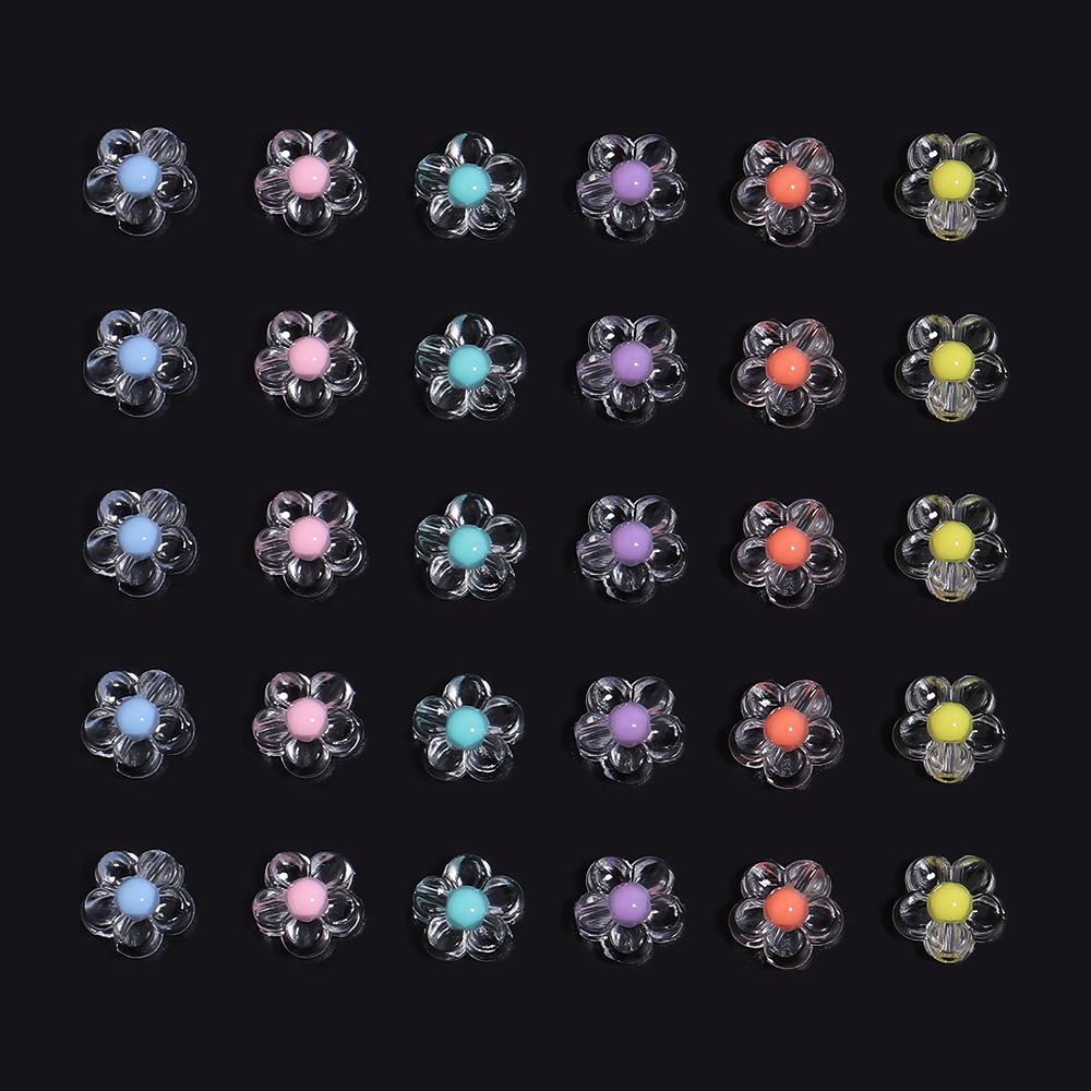 100pcs/lot Transparent Colored Acrylic Beads Loose Spacer Flower Jewelry Beads For Making Bracelet Necklace Girls DIY Supplies