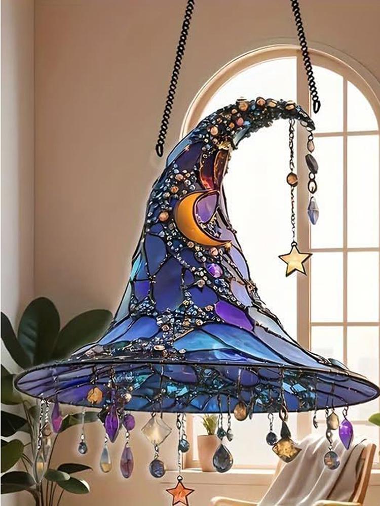Halloween Ornaments 2d Acrylic Witch Hat Window Ornaments Hangable Stained Glass Pendant for Room Festival Indoor Birthday Tree