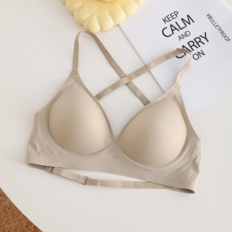 Womens Seamless Wireless Push-Up Bra With Backless Design Thickened Under-Cup Support No Visible Lines Slimming Effect