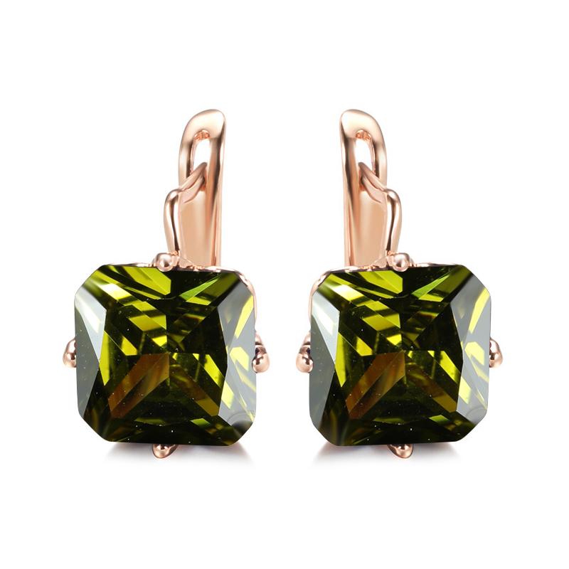 

1 пара больших квадратных серег с синим цирконием для женщин, свадебные серьги золотого цвета с этническим узором, изысканные ювелирные изделия оливковое зеленый