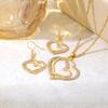 European & American Retro Love Heart Jewelry Set: Alloy Diamond-Inlaid Necklace & Earrings