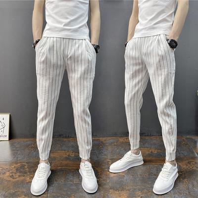 Summer Men's Thin Vertical Strip Elastic Waist Casual Pants
