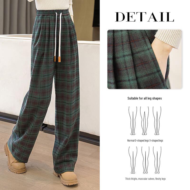 Women's Retro Plaid Wide-Leg Drawstring Pants
