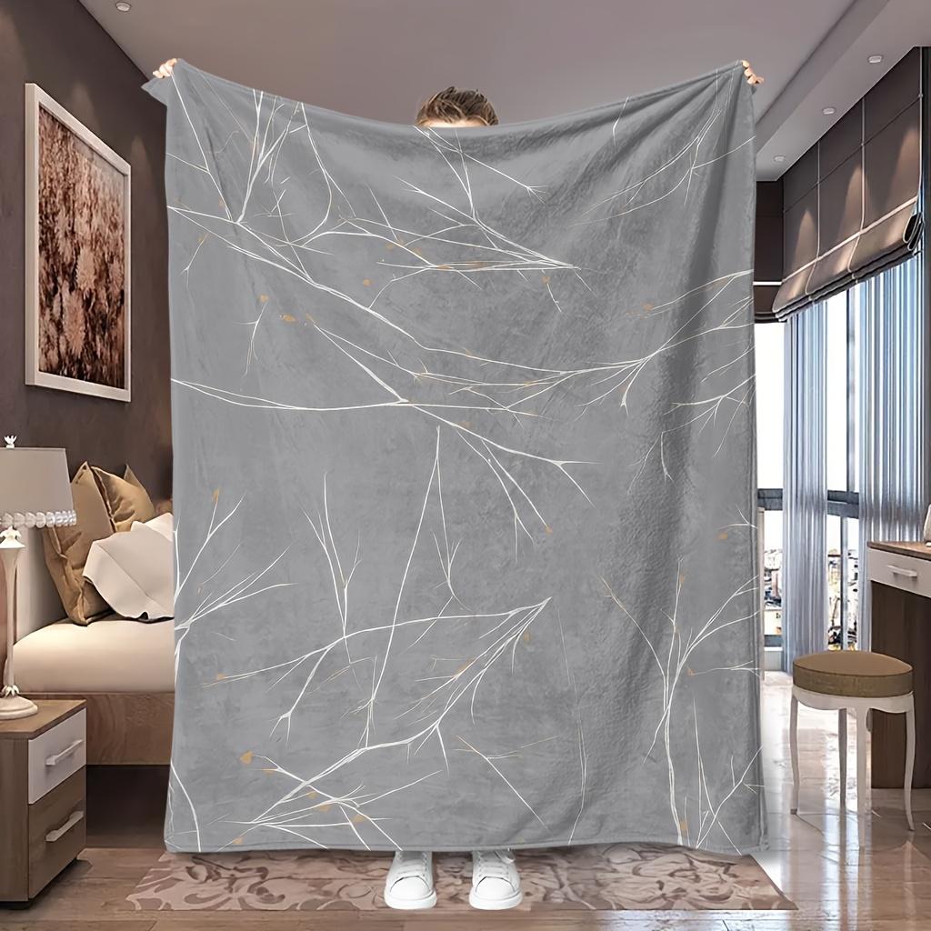 1pc Light Marble Vein Neutral Minimal Print Flannel Blanket, Comfortable And Portable, Suitable for Blankets, Bed Covers, Bedroom, Picnic, And Camping