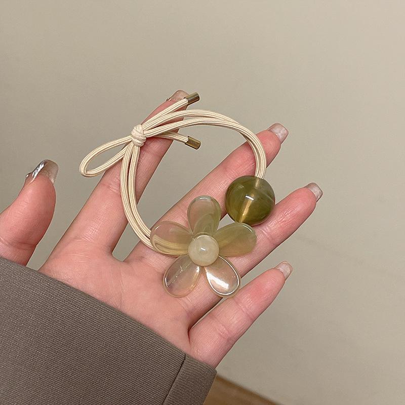 Charming & Durable Acrylic Flower Hair Tie: High-Elasticity Rubber Band for Women, Trendy Hair Accessory