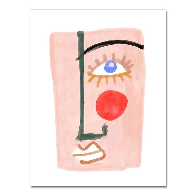 Nordic Abstract Poster Line Face Canvas Painting Wall Art Pink Style Letter Lucky You Pictures For Living Room Modern Decorative No Frame