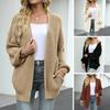 Frauen Herbst Winter Laterne Langarm Strickjacke Pullover Vorne Offen Einfarbig Mid-länge Stricken Mantel Streetwear