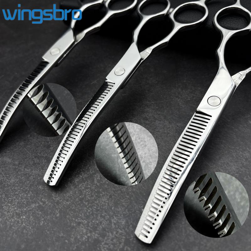 Wingsbro 7 Zoll Silber Haustierpflege Schere, Abwärts gebogene Ausdünnungsschere zum Haarschneiden