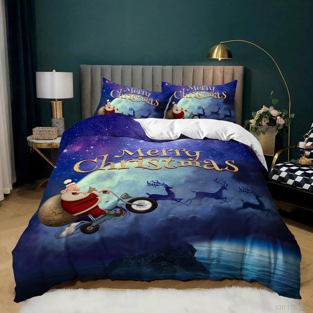 Christmas Duvet Cover Cartoon Merry Chirstmas Santa Claus Elk Quilt Cover Green for Children Adults Holiday Gifts Bedroom Decor