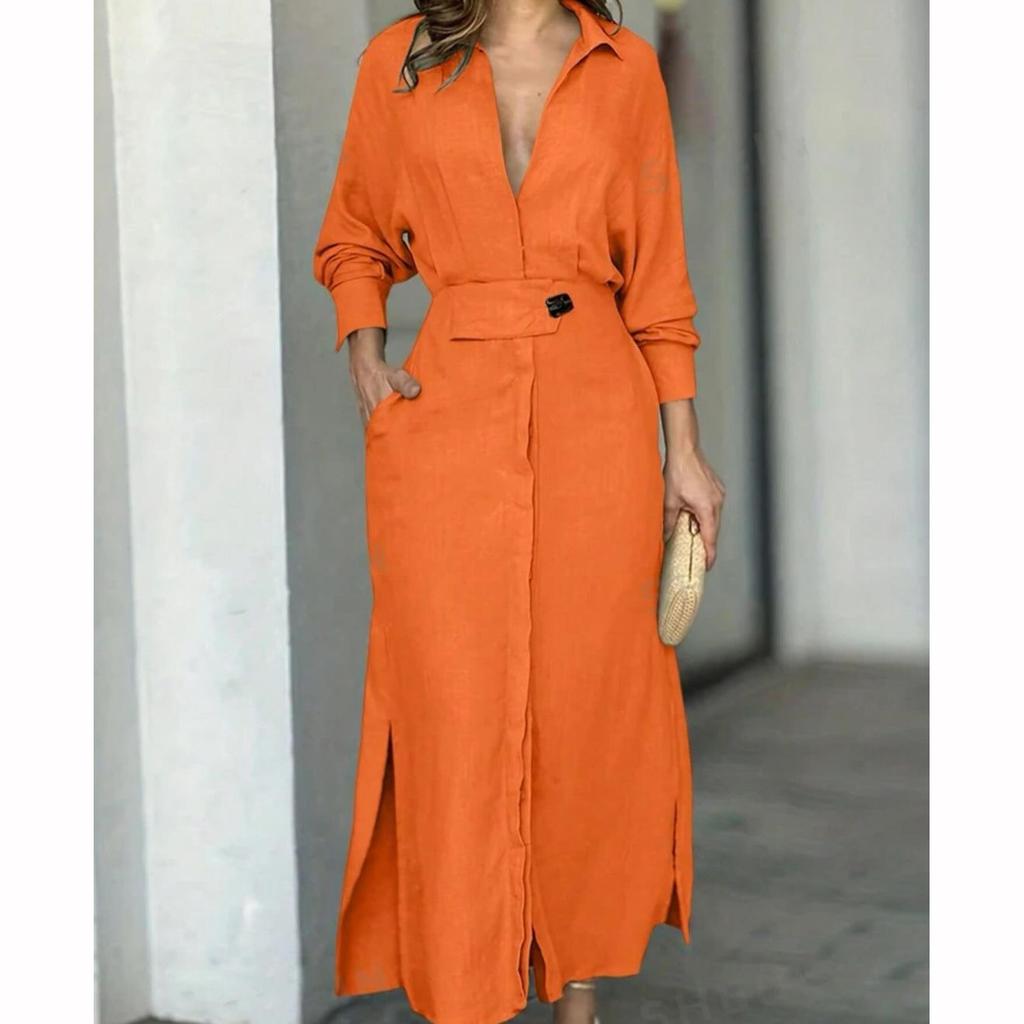 European  American Women's Blue Dress Elegant Temperament Spring Summer Commuter Long Sleeved