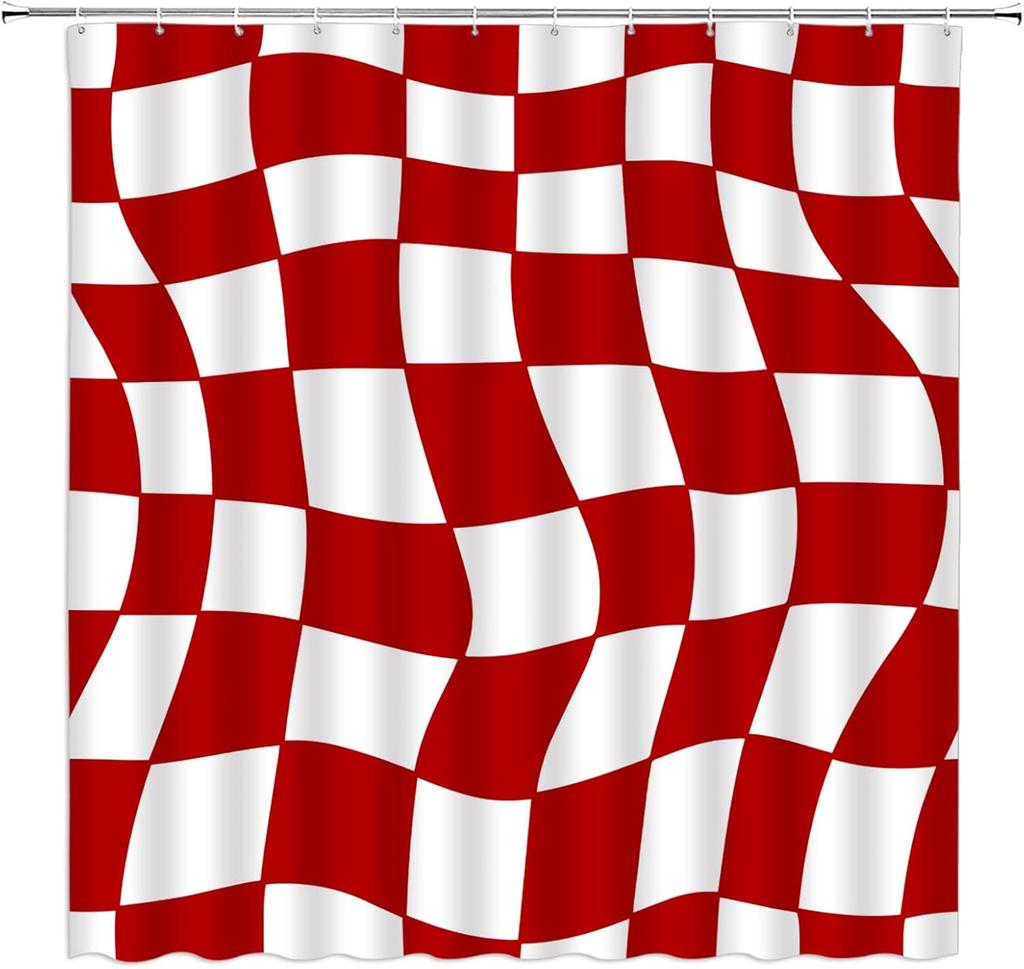Black and White Checkered Shower Curtain Retro Funky Groovy Aesthetic Abstract Checkerboard 60s 70s Plaid Hippie Home Decor