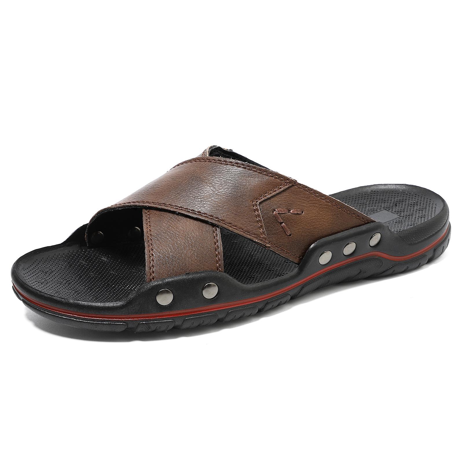 Men s Breathable Non-Slip Cowhide Beach Sandals 48