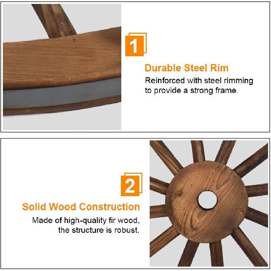 Volowoo Set med 2 Dekorativa Trähjul, Trävagnshjul, Vintage Gammal Vilda Västern Stil Väggbonad Vagn, Trädgårds Konst Väggdekor för Bar, Garage,