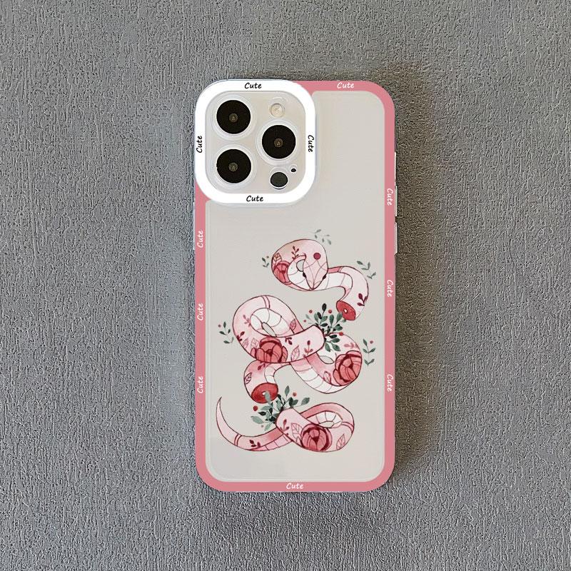 Rose Floral Snake Clear Phone Case For IPhone 11 14 Pro Max 13 12 Pro Max X XR XS SE2 14 8 7 Plus Transparent Back Cover Fundas
