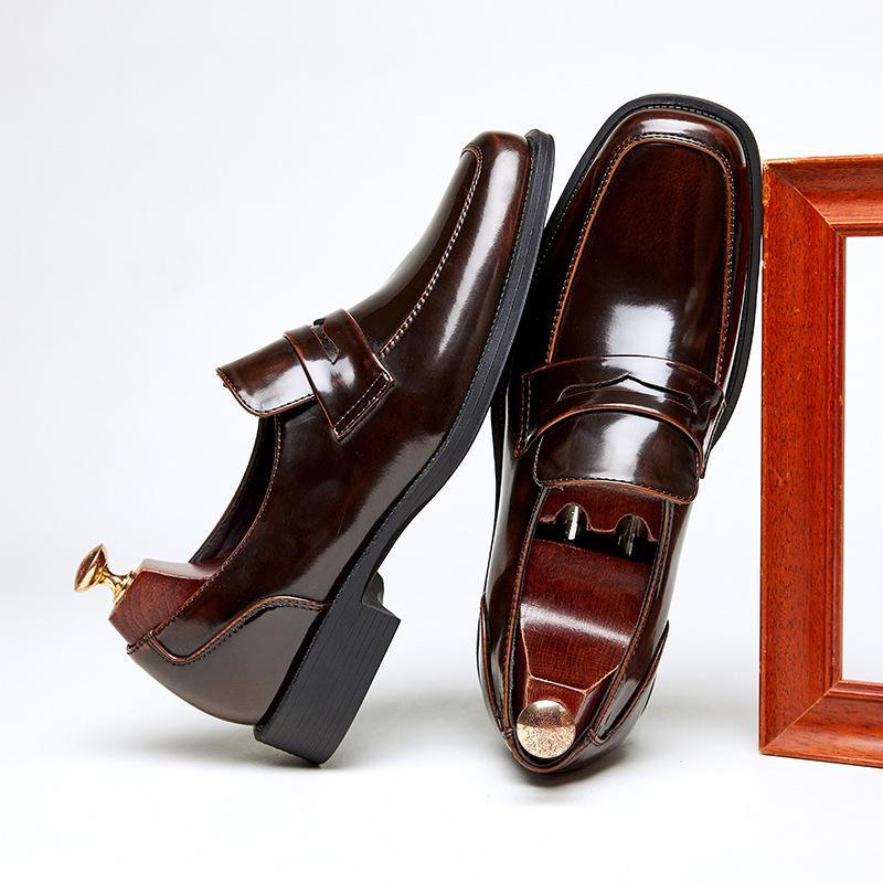 Chaussures Mocassins pour Homme Affaires Décontractées Chaussures en Cuir Bout Carré Chaussure Formelle pour Homme Couvre-Pied Chaussures de Ville Brillantes Homme