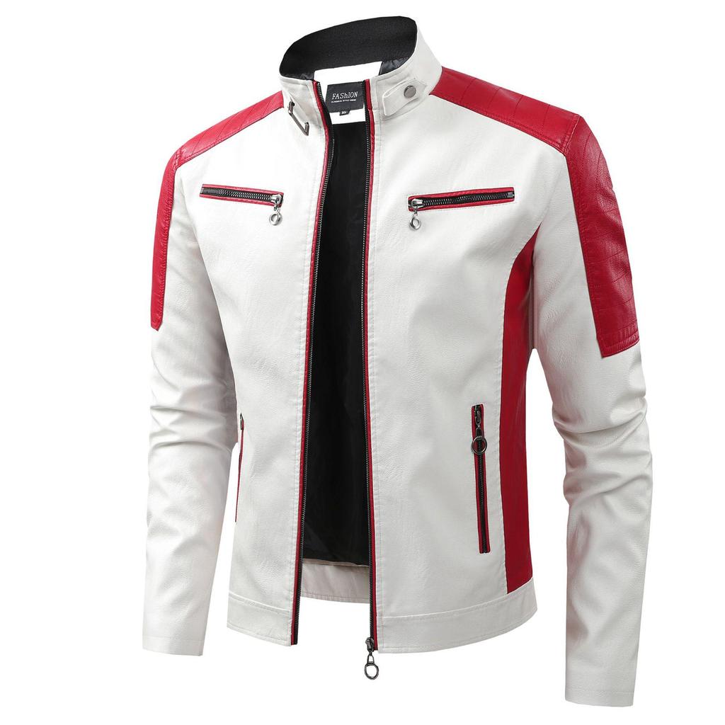 Men's 2026 Retro Patchwork Leather Biker Jacket - Autumn/Winter Stand Collar Fashion