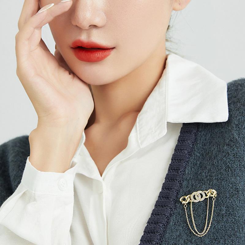 Double Ring Tassel Design Brooch, Fashionable Anti-Light Buckle, High-End Exquisite Pin Accessories