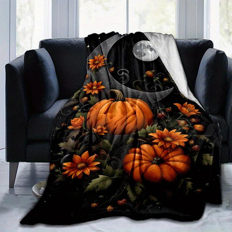 

1pc Pumpkin Moon Printing Lightweight Flannel Blanket, Comfortable and Warm Blanket, for Camping Sofa Bed and Couch Office, Gift 100x150cm