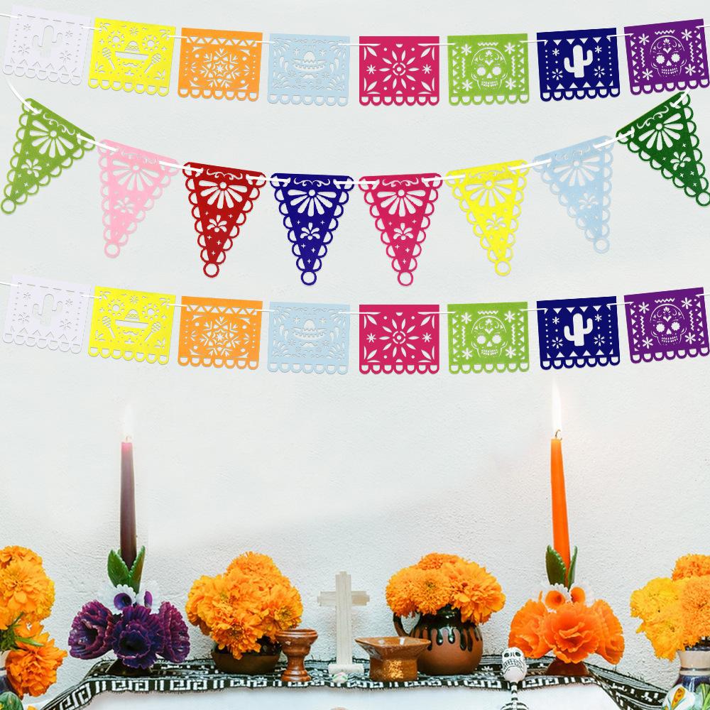 The Party Decoration Features Non-woven Fabric Hollowed-out Triangular Flags and Colorful Flags for the Atmosphere of the Day of the Dead On May 5th