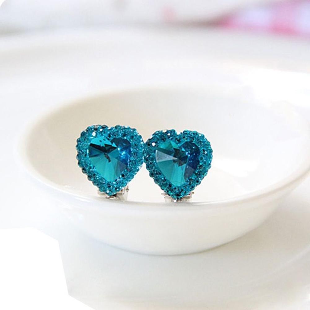 Heart Rhinestone Kids Girls Fashion Ear Clips Jewelry No Pierced Earrings Gift