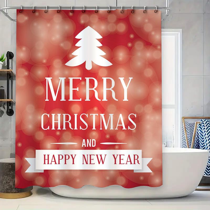 Tu Christmas Shower Curtain Merry Christmas Decor Festive Holiday Bathroom Decor Xmas Pattern Waterproof Home Decor Gift