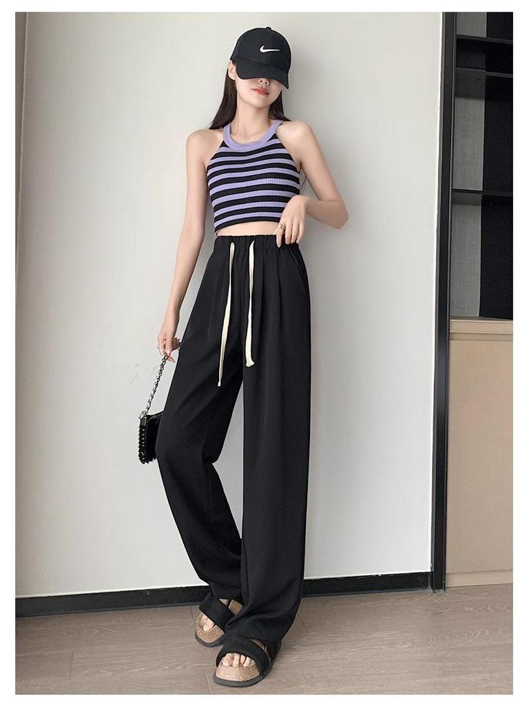 Petite Women's High-Waisted Drapey Drawstring Wide-Leg Summer Pants – 145