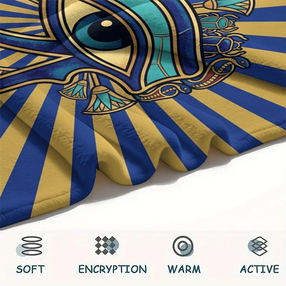 1Pc Eye of Horus Print Flannel Blanket, High quality Comfortable for All Seasons, Home Decor, Warmth and Comfort, Perfect for Christmas Gifts W31