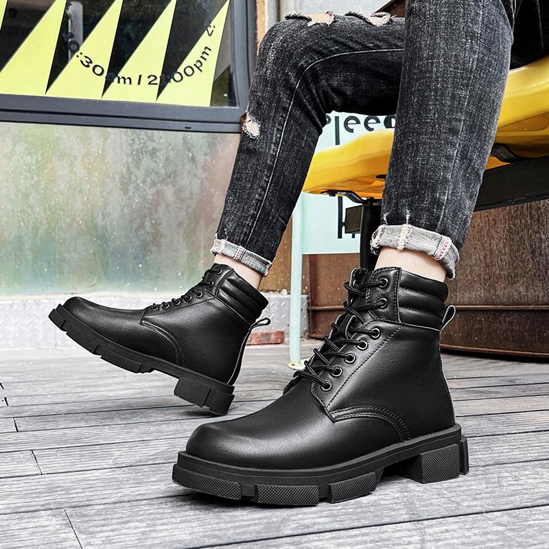 Fashion Autumn and winter men's boots Thick bottomed versatile design style Outdoor motorcycle and Business Office genuine leather shoes