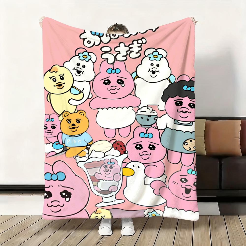 Throw Flannel Fluffy Cute Soft O-Opanchu Blanket Warm Skin-Friendly Bunny Cartoon Throw Usagi For Sofa Bed Office Nap Winter