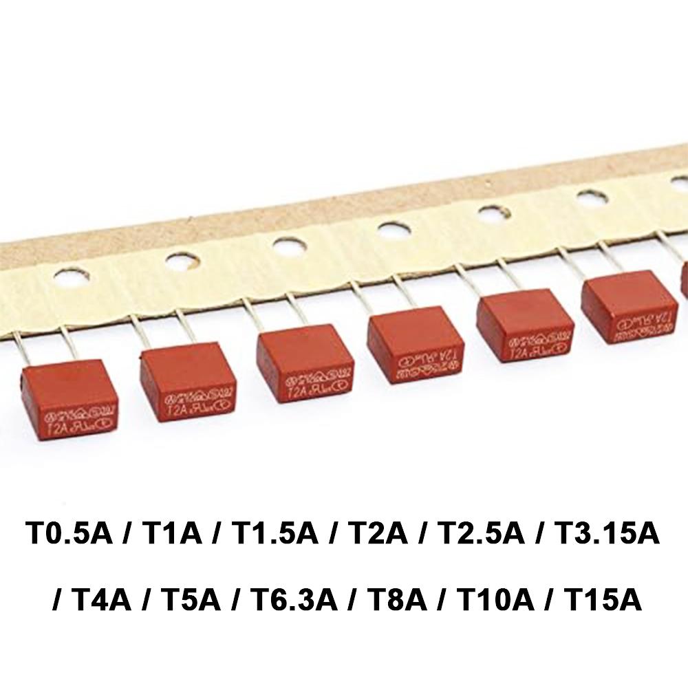 

20PCS T0.5A T1A T1.5A T2A T2.5A T3.15A T4A T5A T6.3A T8A T10A T15A 250V Мініатюрний квадратний повільний мікрозапобіжник Джерело живлення DIP-монтований