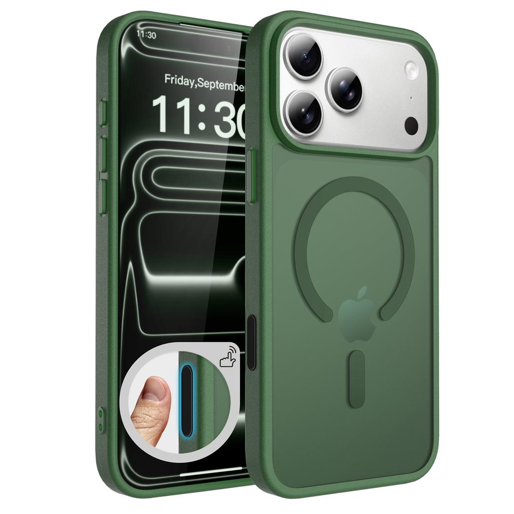 For Apple 17promax Skin-feeling Frosted Semi-permeable Magnetic Phone Case 16pm with Button Anti-fall Airbag 15 Case