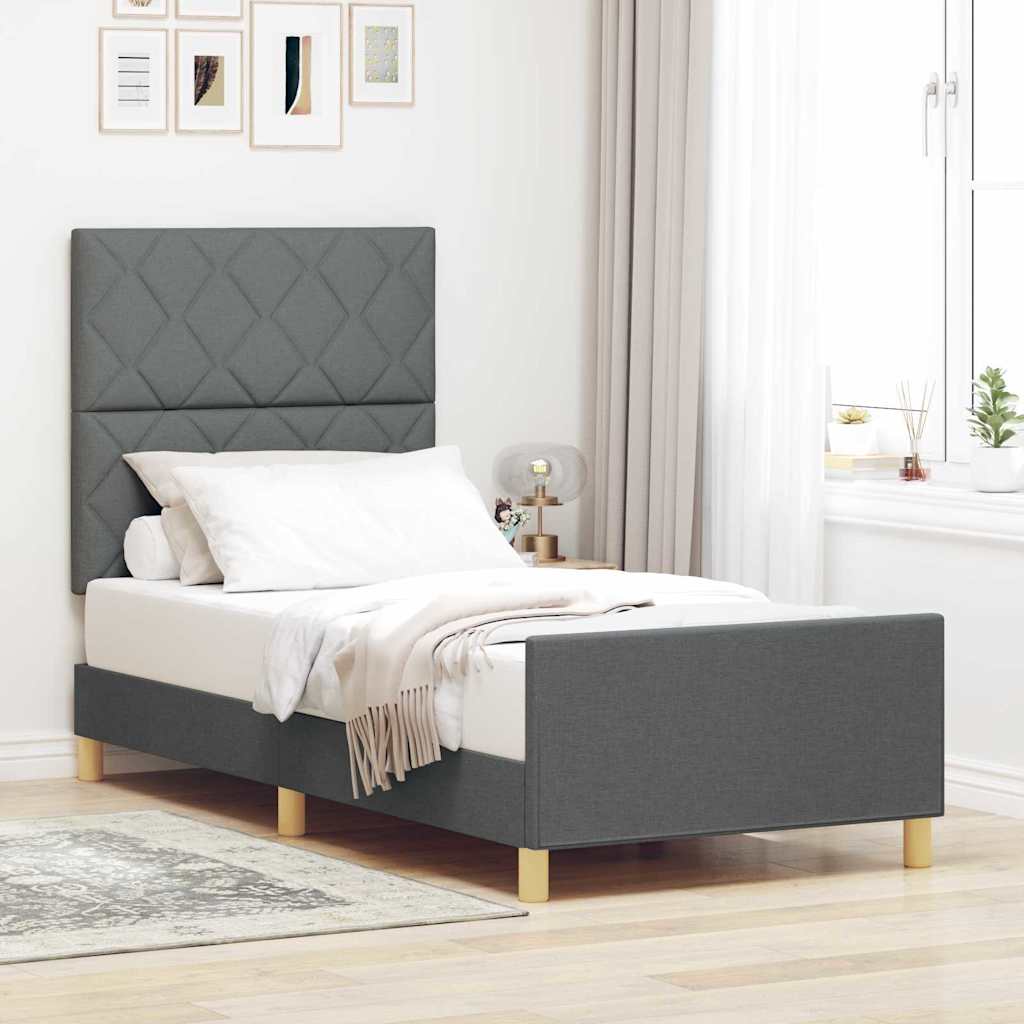Bed Frame with Headboard Dark Grey 90 X 200 Cm Fabric
