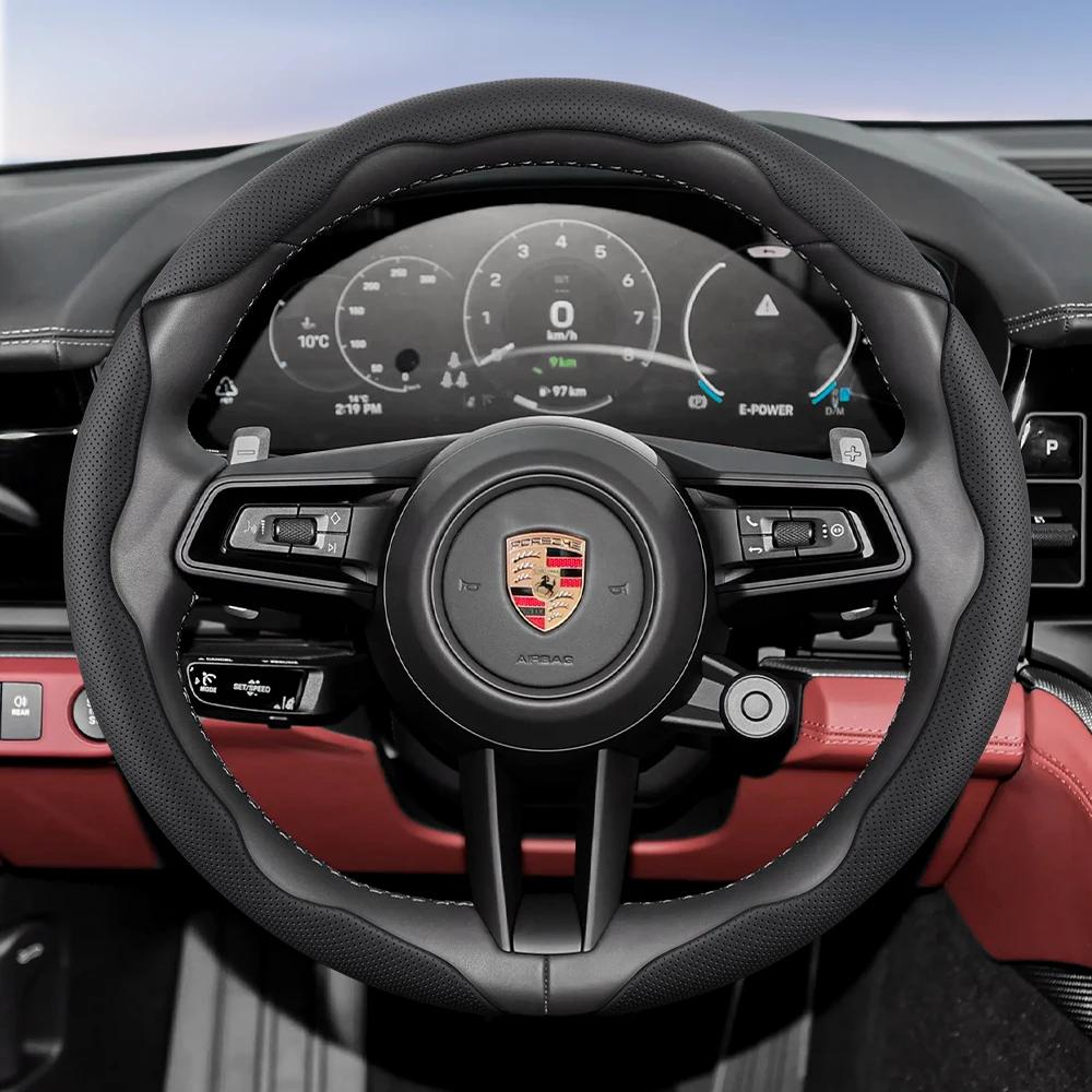 Geschikt voor Porsche Ademend Gat Leer Stuurwielhoes Gesegmenteerd Cayenne 996 Macan 957 Boxster 986 718 997 Turbo 911
