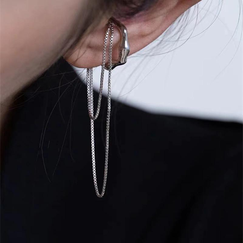 

Goth Sliver Color Metal Geometric Ear Bone Clip Earring No Piercing Tassel Pendant for Women personality Girls Party Jewelry
