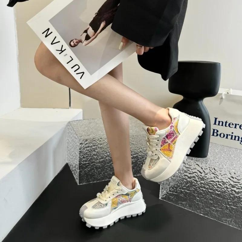 New Fashion Women Tennis Shoes Chunky Sneakers for Women Spring Autumn Thick Bottom Dad Shoe Ladies PU Leather Platform Sneakers