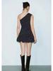 Polka Dot One-Shoulder Pleated Super Short Dress with French Design