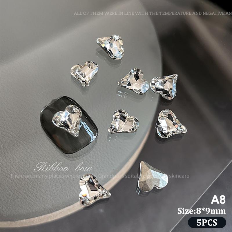 5Pcs Sparkle Sharp Diamond Nail Art Rhinestones Jewel Decoration Mix Clear White Nail Charms Ornaments