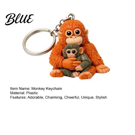 Cute Monkey Keyring 3D Keychain Holding Plush Toy Gift for Collectors Decoration Backpack Purse Bag Accessories Animal Print
