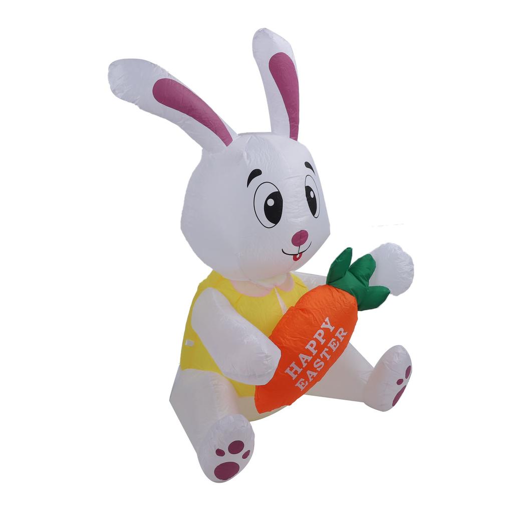 59.8in Inflatable Happy Easter Bunny Decoration Inflatable Rabbit Sitting Holding Carrot with LED Li