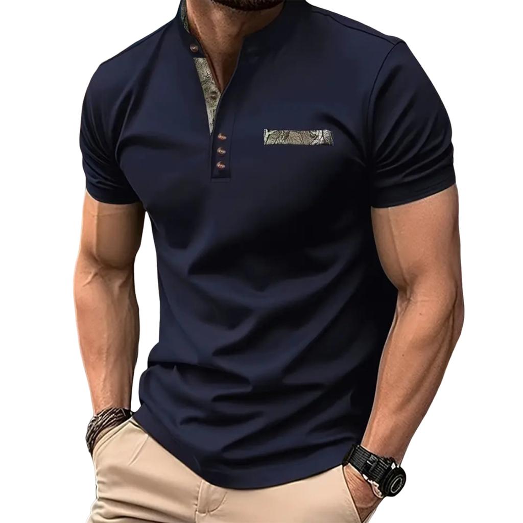 Summer New Men's Casual Stand Collar Short Sleeve Shirt Collar