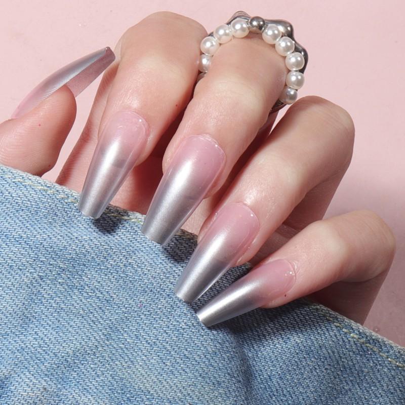 Gradient Pink Jelly Gel Nail Tips Medium Length False Nails Women Wearable Press-On Light Natural Look Gel Nail