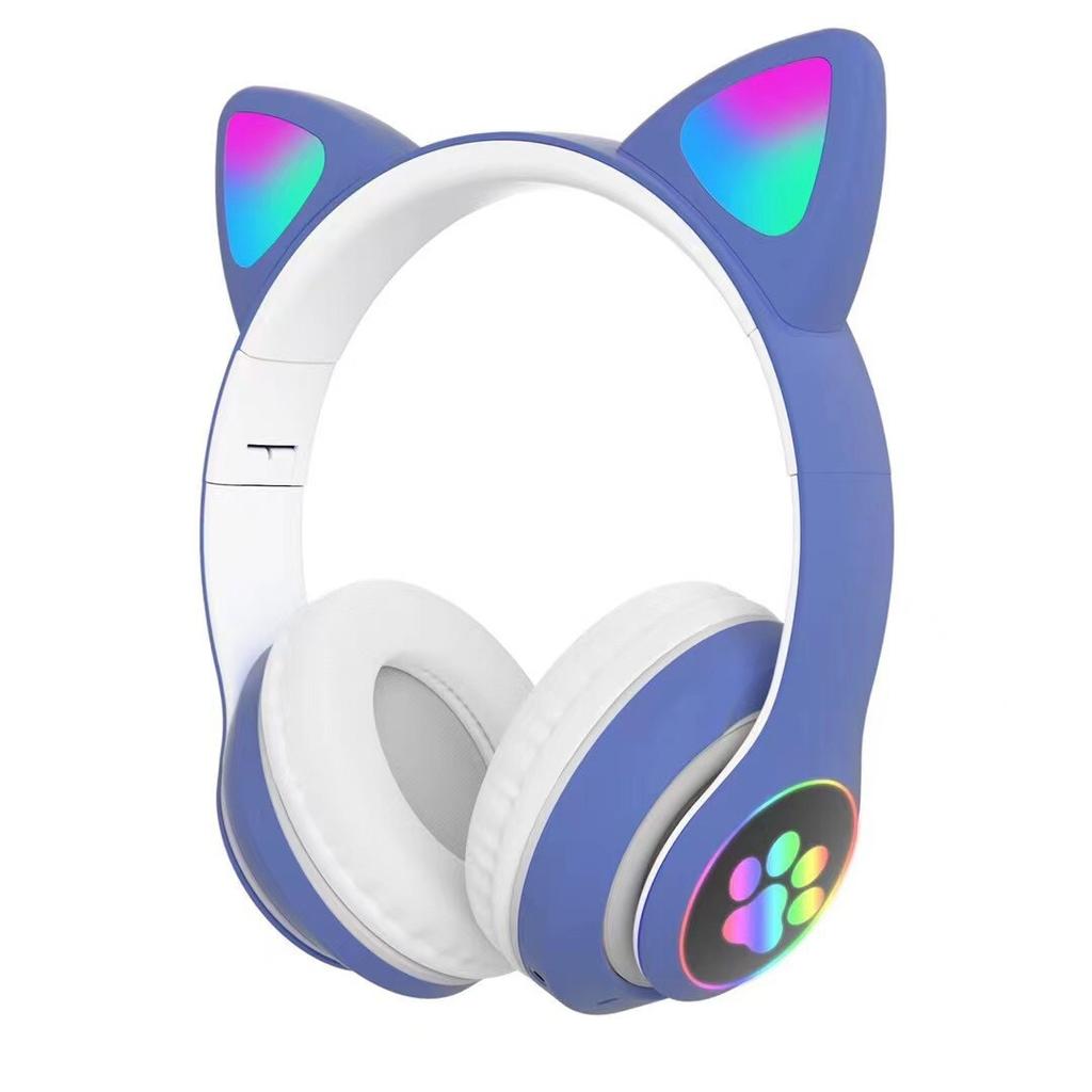 Cute Cat Ears Luminous Bluetooth Headset Folding Card Headset Wireless Headset