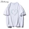 Shellsuning Loose O Neck Cotton Printed Shirts Women Summer Kawaii Heart Graphic Tees Female Casual Short Sleeve Base Black Tops