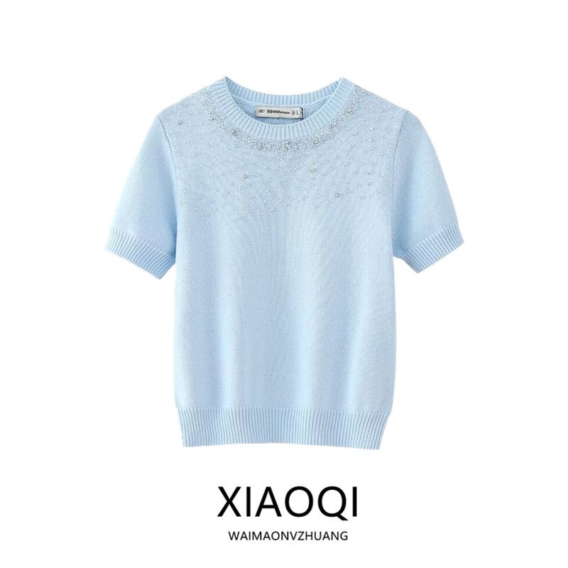 Fashion Style 2024 Summer New Women's Clothing Stylish Inserted Beads Rhinestone Knitting Sweater 9598073 406