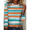 Women's T-Shirt Casual Long Sleeve Stripe Pattern Print Crew Neck Female Oversized Clothing Outdoor Vintage T Shirts