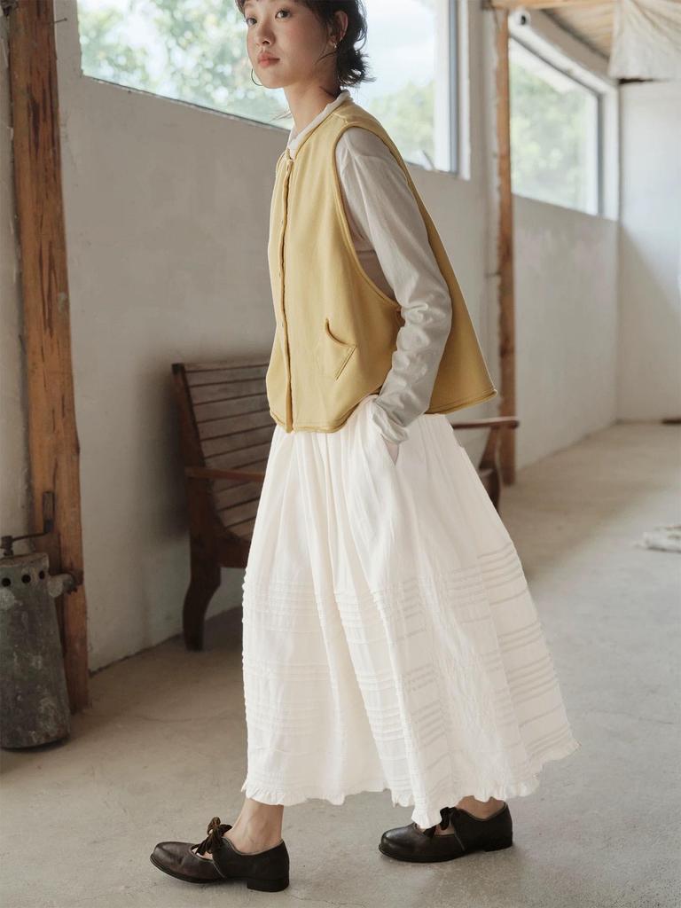 Spring 2026 Korean Style Ruffled A-line Slimming Skirt with Pockets