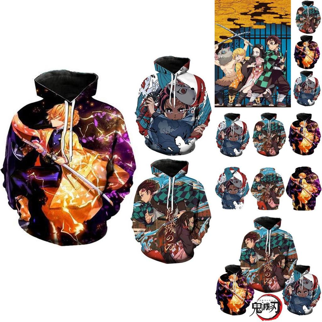 Vibrant And Comfortable Demon Slayer 3d Printed Couples Hoodies With Long Sleeves