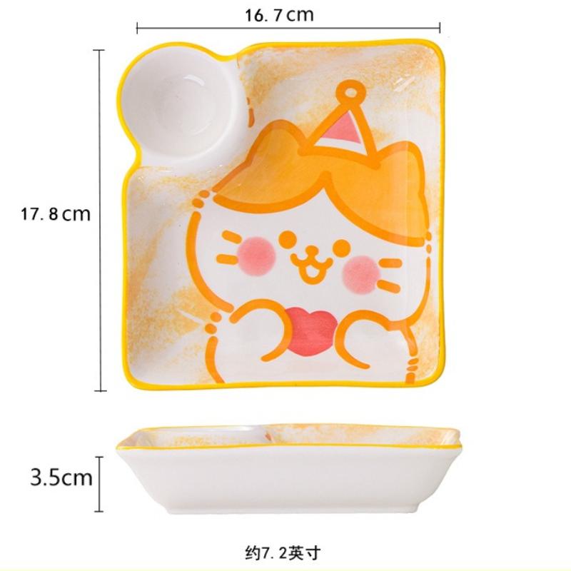 Cartoon Ceramic Dumpling Plate Sushi Plate Vinegar Dish Dumpling Plate Compartmented Dinner Plate Tableware Bowls and Dishes