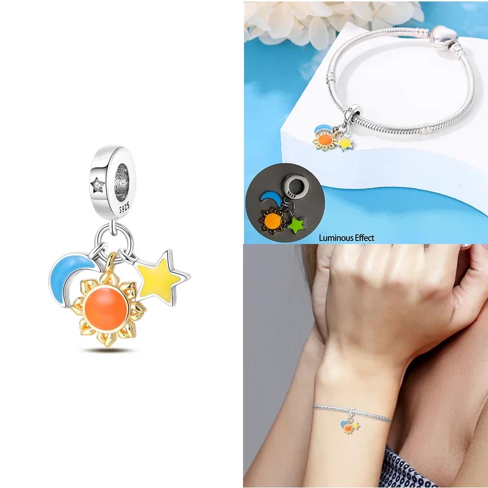 Charms Copper Luminous Spaceship Astronaut Planet Sun Beads Pendants Fit Diy Bracelet Necklace Making Women Exquisite Gifts